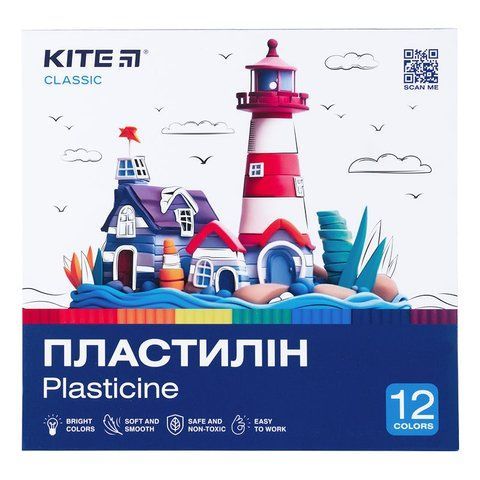 Пластилін Kite Classic K-1086, 12 кольорів, 240 г K-1086 фото