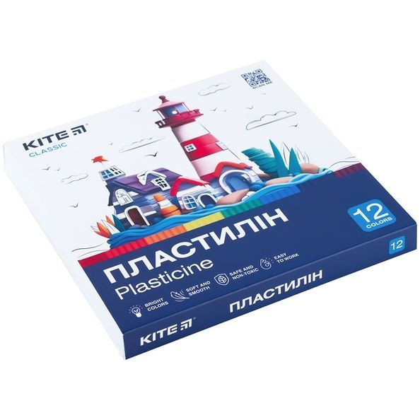 Пластилін Kite Classic K-1086, 12 кольорів, 240 г K-1086 фото