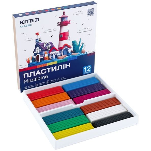 Пластилін Kite Classic K-1086, 12 кольорів, 240 г K-1086 фото