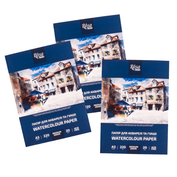 Папка для акварелі А3 29,7х42см 220г/м2 20л Середнє зерно ROSA Studio 4823098546641 фото