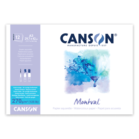 Склейка для акварелі MONTVAL А3 270г/м2 12л натуральний білий крупне зерно Canson 3148958073251 фото
