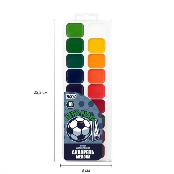 Фарби акварельні Yes Football 18 цв.медові б/п 110308 фото