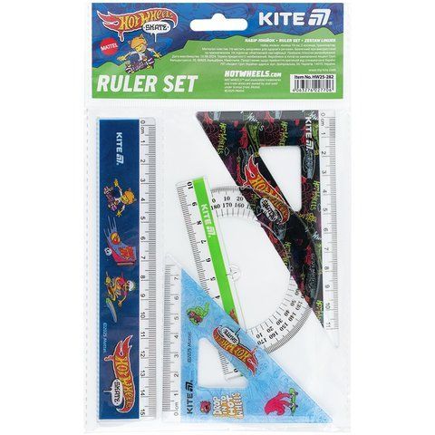 Набір: лінійка 15 см, 2 косинця, транспортир Kite Hot Wheels HW25-282 HW25-282 фото
