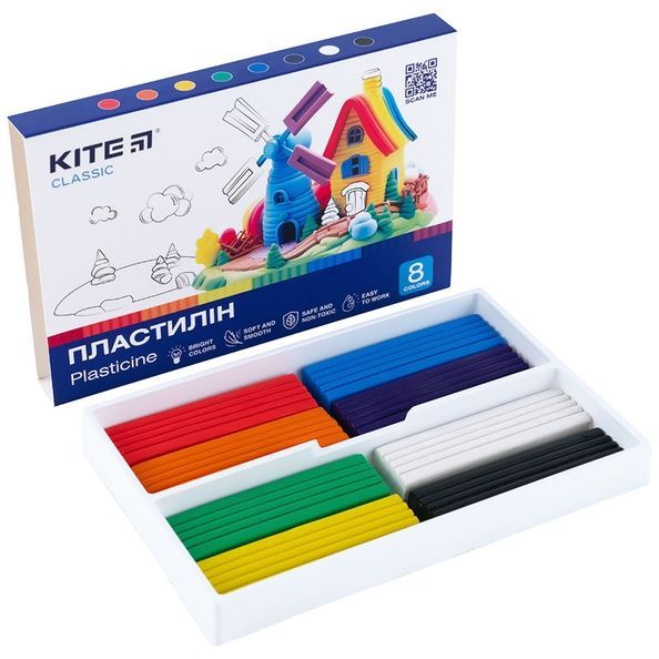 Пластилін Kite Classic K-082, 8 кольорів, 160 г K-082 фото