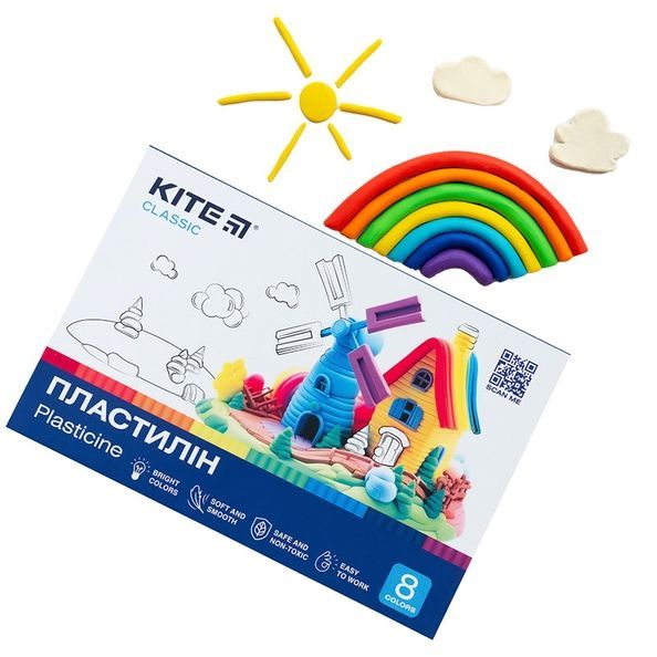 Пластилін Kite Classic K-082, 8 кольорів, 160 г K-082 фото
