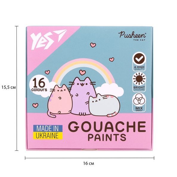 Фарби гуашеві Yes Pusheen 16 кол. 20 мл 230403 фото