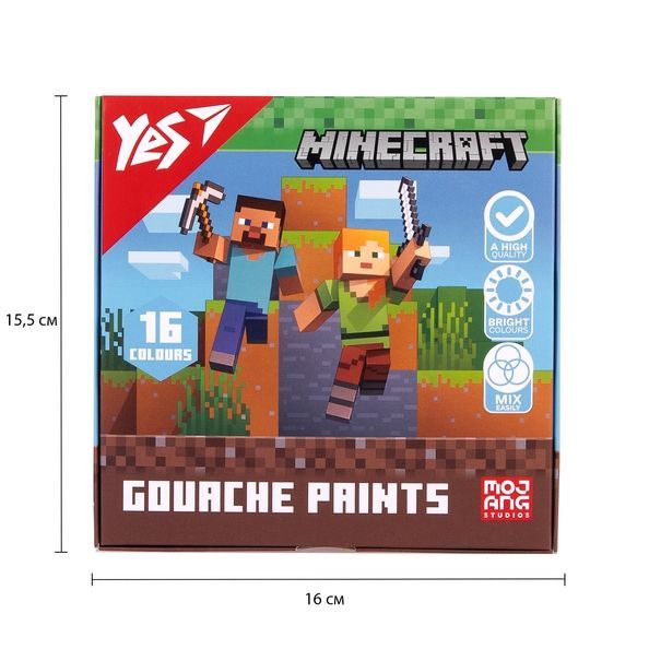 Фарби гуашеві Yes Minecraft 16 кол. 20 мл 230408 фото
