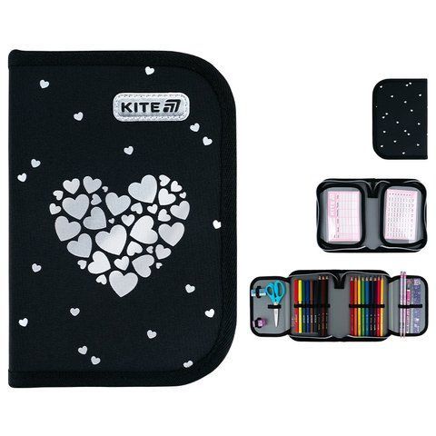 Пенал Kite 1 від., 2 відв., з наповненням 622H Black&Silver K26-622H-5 фото