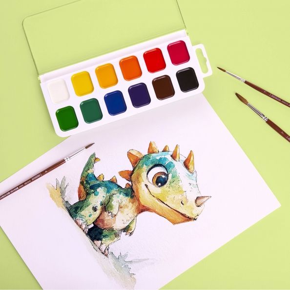 Фарби акварельні Yes Jurassic World.Kids 12 кол. медові б/п 110316 фото