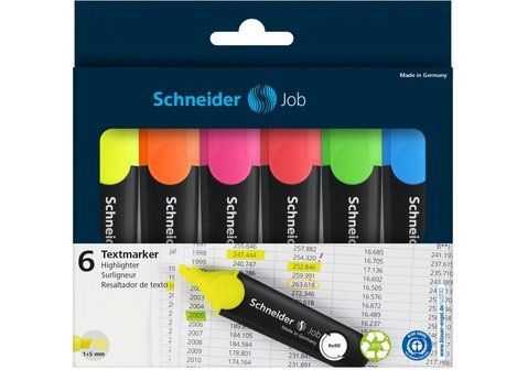 Набір маркерів текстовиділювачів SCHNEIDER JOB 1-4,5 мм, 6 кольорів в блістері S115096 фото