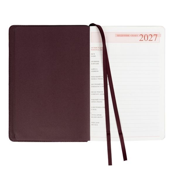 Щоденник діловий А5 Leo Planner датований 2027 "Royal", твердий, бордовий, 368 сторінок 252770 фото