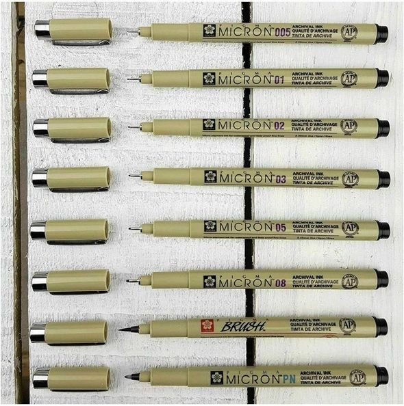 Набір лінерів PIGMA MICRON 6шт, 1 лінер-пензель Pigma Brush + PIGMA Micron PN В ПОДАРУНОК, Sakura POXSDK8S фото