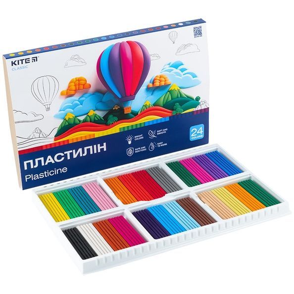 Пластилін Kite Classic K-089, 24 кольори, 480 г K-089 фото