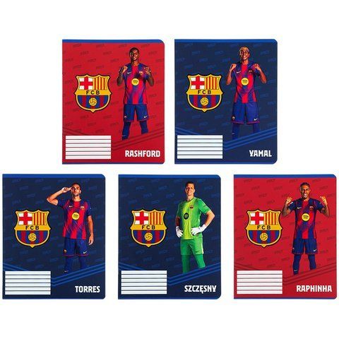 Зошит шкільний Kite 12 арк., клітинка, софт тач + УФ лак, FC Barcelona (5шт.) BC26-232 фото