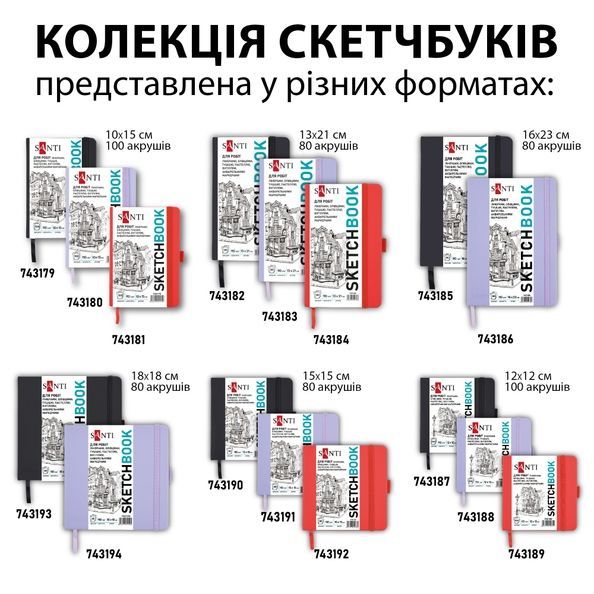 Скетчбук SANTI для графіки 16х23см 80 арк. тверда обкладинка PU 110г/м2 чорний 743185 фото