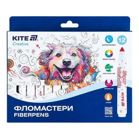 Фломастери Kite Creative Superwashable Jumbo K-1155, 12 кольорів K-1155 фото