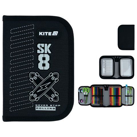 Пенал Kite 1 від., 2 відв., з наповненням 622H Skate K26-622H-4 фото