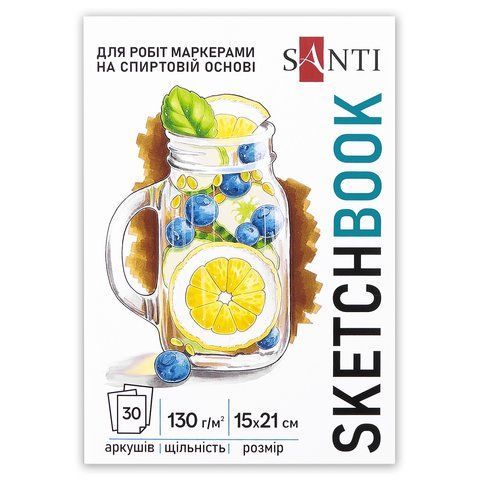 Скетчбук SANTI для спирт. маркерів Fresh А5, 15х21см, 30 арк. склейка 130г/м2 743211 фото