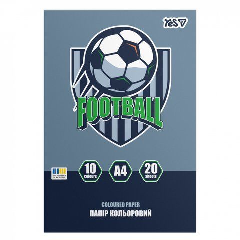 Папір кольоровий односторонній Yes "Football", 20 аркушів, А4, скоба 955496 фото