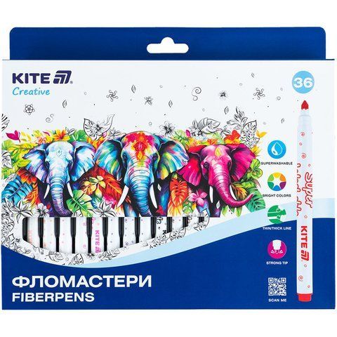 Фломастери Kite Creative Superwashable K-1154, 36 кольорів K-1154 фото