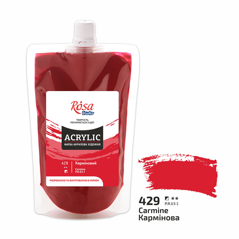 Фарба акрилова, Кармінова (429), 200 мл, ROSA Studio 323200429 фото