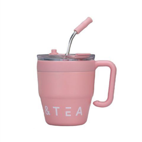 ТермочашкаCoffee & Tea 480 мл з трубочкою і подвійним відкриванням, рожевий HP-14-23P фото