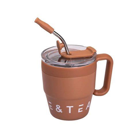 Термочашка Coffee & Tea 480 мл з трубочкою і подвійним відкриванням, коричневий HP-14-23BR фото
