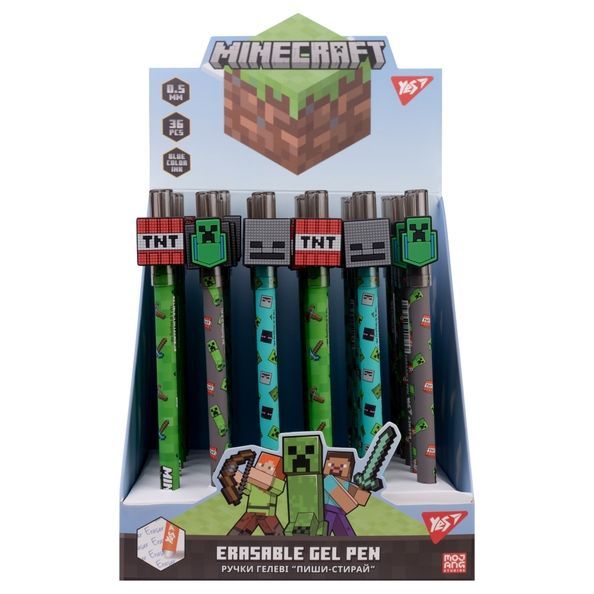 Ручка гелева пиши-стирай Yes Minecraft 0,5 мм синя 420378 фото