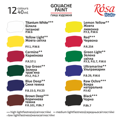 Набір гуашевих фарб CLASSIC, 12*40мл, special box, ROSA Studio 221550 фото