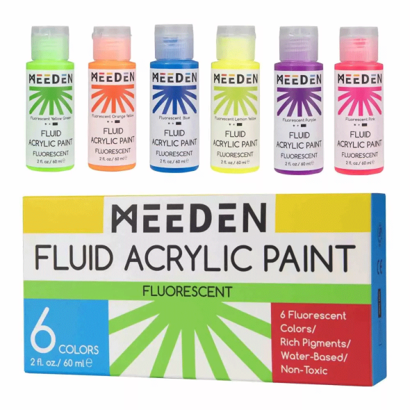 Набір рідких акрилових фарб Fluid Fluorescent 6&times;60мл MEEDEN 6975441367279 фото