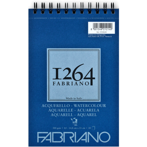 Альбом на спіралі для акварелі 1264 А5 300г/м2 20л СР 25% бавовни Fabriano 8001348212140 фото