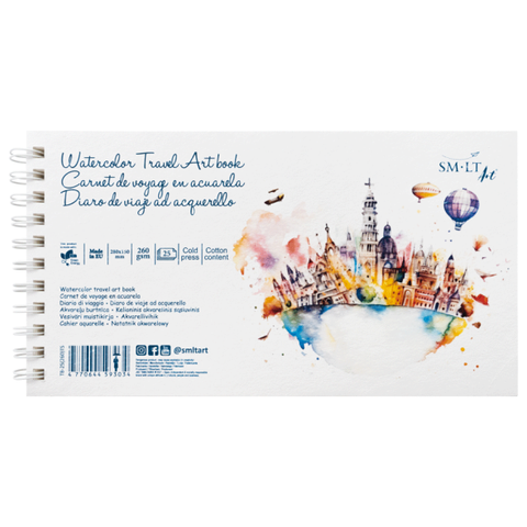 Альбом на спіралі для акварелі Travel Art book 15х28см 260г/м2 25л середнє зерно мікроперфорація SM-LT Art 4770644593034 фото