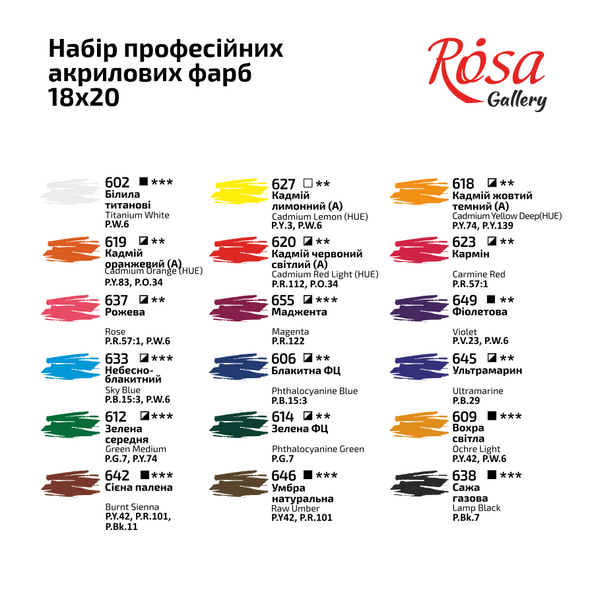 Набір акрилових фарб 18*20мл, блістер, ROSA Gallery 9074774 фото