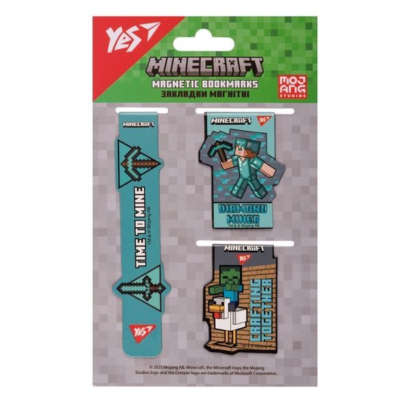 Закладки магнітні Yes "Minecraft", 3 шт 708346 фото