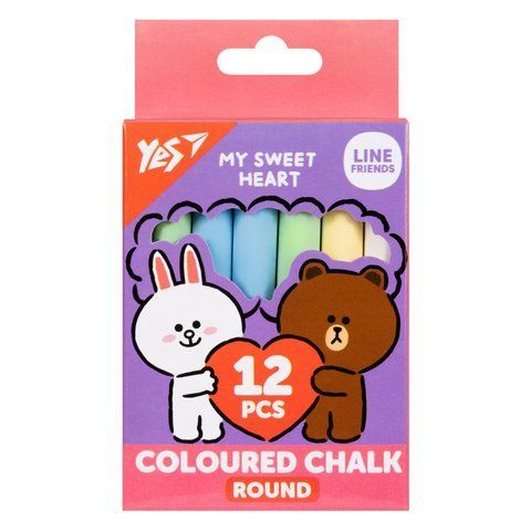 Крейда кольорова Yes "Line Friends" 12 шт, кругла 400516 фото