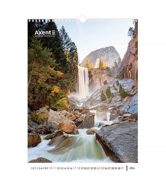 Календар настінний А3 2026 р., Waterfalls 8804-26-2-A фото