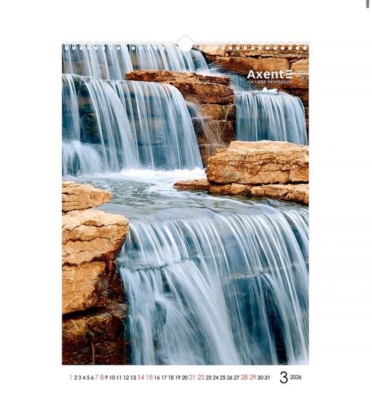 Календар настінний А3 2026 р., Waterfalls 8804-26-2-A фото