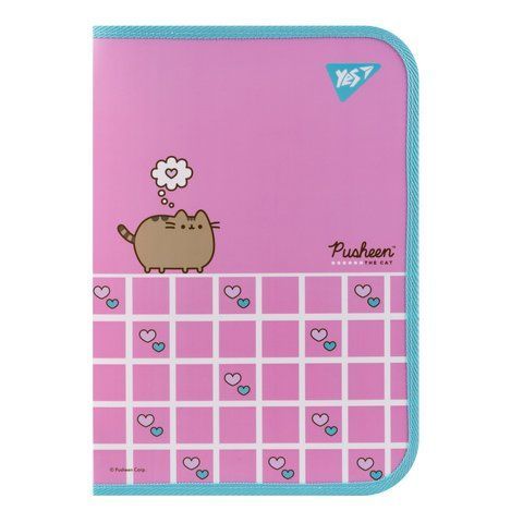 Папка факультативна Yes А4 пласт. на блискавці "Pusheen. Hearts" з внутр. кишенею 492222 фото