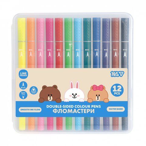 Фломастери двосторонні Yes "Line Friends", 12 кольорів 650613 фото