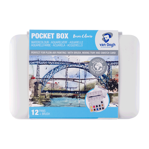 Набір акварельних фарб VAN GOGH Pocket box 12 кювет+пензлик Royal Talens 8712079341107 фото
