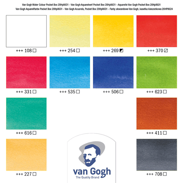 Набір акварельних фарб VAN GOGH Pocket box 12 кювет+пензлик Royal Talens 8712079341107 фото