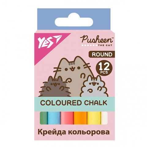 Крейда кольорова Yes "Pusheen", 12 шт, кругла 400556 фото