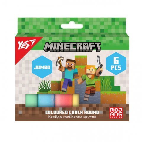 Крейда кольорова Yes "Minecraft", 6 штук, JUMBO 400558 фото