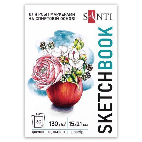 Скетчбук SANTI для спирт. маркерів Blossom А5, 15х21см, 30 арк. склейка 130г/м2 743213 фото