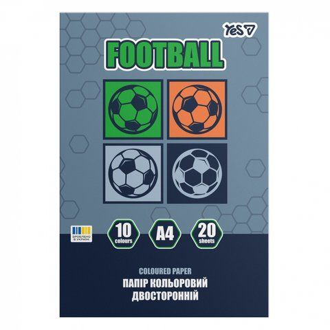 Папір кольоровий двосторонній Yes "Football", 20 аркушів, А4, скоба 955503 фото